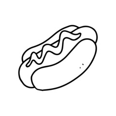 hand drawn illustration of a hot dog. a food illustrated in an outline. uncolored drawing of the western dish for decorative element design.