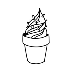 a hand drawn illustration of a sweet dessert, an ice cream. food and beverage illustrated in an uncolored drawing outline for decorative element design.