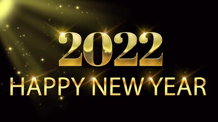 Animation golden Texture HAPPY NEW YEAR 2022 with colorful firework.