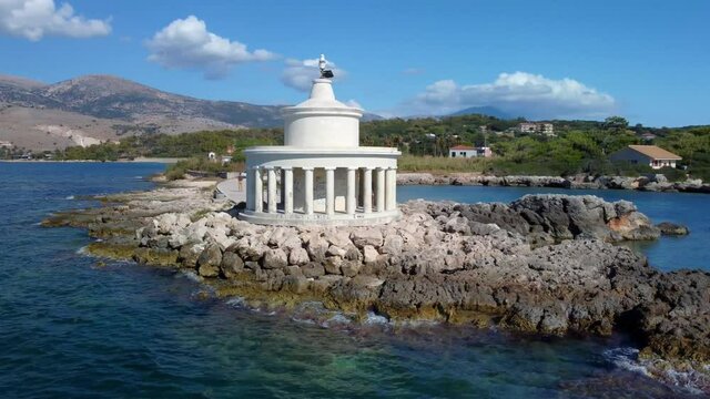 Aerial video of Saint Theodor Lantern, Argostoli, Kefalonia, Greece