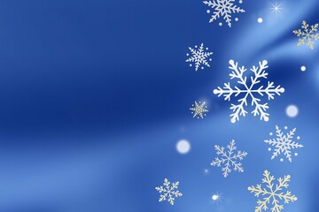 青いドレープ　サテン生地背景　雪の結晶　冬