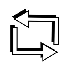 Double corner arrows icon. Black shadow. White sign. Hand art. Business background. Vector illustration. Stock image.