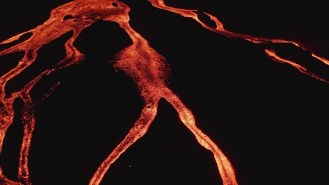 Aerial view of Volcan Cumbre Vieja, a volcano during eruption near El Paraiso town, Las Manchas, La Palma Island, Canary Islands, Spain.