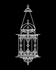a lantern illustration with an Islamic ornament pattern isolated on black. Arabian lantern style drawing to decorate Islamic theme design such as for Ramadan or Eid.