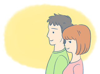 明るい横向き男女のイラスト