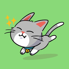 Lovely Kitten Running Around Character Doodle Illustration