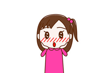 （上半身正面）驚きながら目を輝かせて感動し顔を真っ赤にする少女