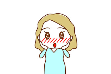 （上半身正面）驚きながら目を輝かせて感動し顔を真っ赤にする白人女性