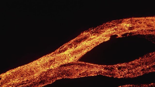 Aerial view of Volcan Cumbre Vieja, a volcano during eruption near El Paraiso town, Las Manchas, La Palma Island, Canary Islands, Spain.