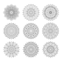 Set of mandalas for colouring pages, Oriental vector, Collection of oriental circle patterns, colouring illustrations, Coloring book page