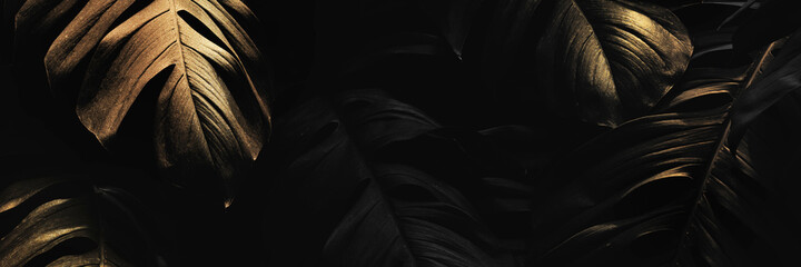 Golden monstera leaves background design resource © Rawpixel.com