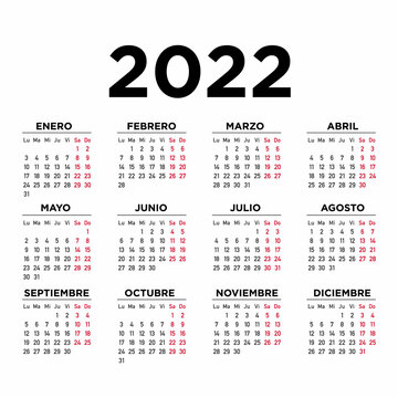 Calendario 2022 español. Semana comienza el lunes