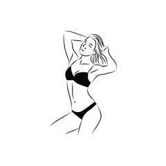 freestyle pose young beauty girl wearing swimsuit  logo design vector illustration