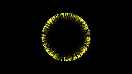 black minimalistic background with a yellow circle in the center. round frame of lightning on black background