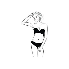 pose of young beauty girl wearing bra or swimsuit logo design vector 