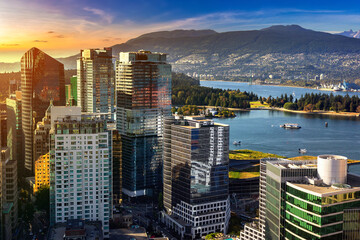 Naklejka premium Aerial view of Vancouver business district