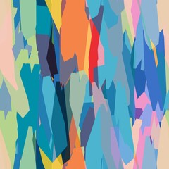 Seamless funky expressive and energetic paper cut out collage surface pattern design for print. High quality illustration. Surreal and dramatic vivid stylish artistic graphic design. Strange geo camo.