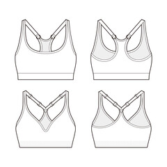 Sports bra fashion vector sketch, Apparel template, Adjustable shoulder straps