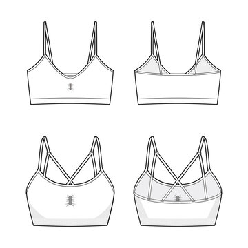 Slender shoulder straps bra vector sketch, Apparel template, Sports bra