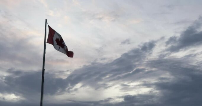 Slow-motion video of the Canadian flag on the wind
