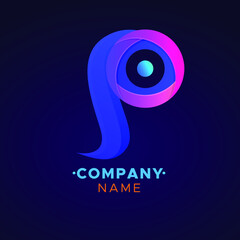 3D abstract colorful p letter logo,  colorful illustration