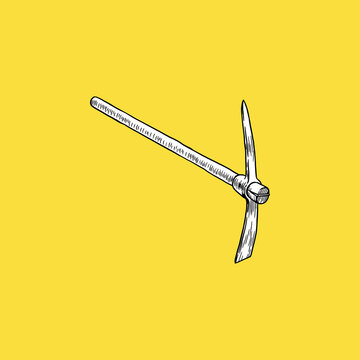 Pickaxe, Pickaxe icon, sketch and vintage style.