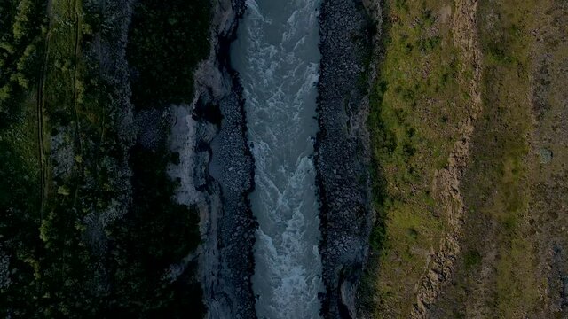 Beautiful cinematic aerial view of Iceland Gullfoss waterfall in the Golden Circule