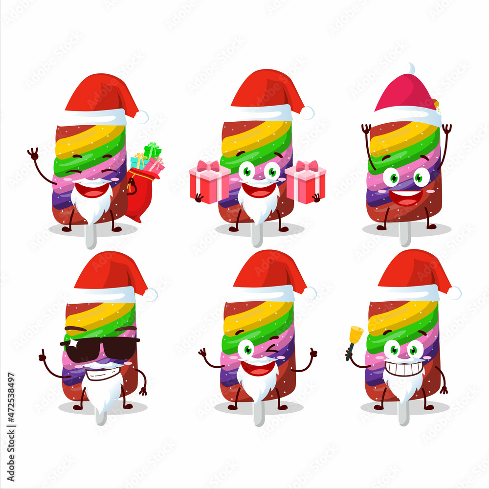 Poster Santa Claus emoticons with gummy candy rainbow cartoon character