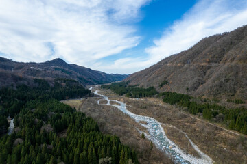 富山県上市町の剱岳をドローンで撮影する風景 Drone view of Tsurugidake in Kamiichi Town, Toyama Prefecture.