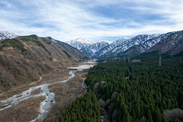 富山県上市町の剱岳をドローンで撮影する風景 Drone view of Tsurugidake in Kamiichi Town, Toyama Prefecture.