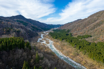 富山県上市町の剱岳をドローンで撮影する風景 Drone view of Tsurugidake in Kamiichi Town, Toyama Prefecture.