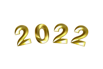 Happy New Year. Shiny golden numbers 2022 on a white background. Holidays concept. Flat lay, top view, copy space
