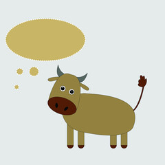 Cute graphic cartoon cow with message  on beige isolated background. greeting card illustration.