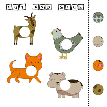 Vector illustration of mead animals lacking the desired element. paper game for the development of preschoolers. Cut out parts of the image and glue on the animal. A fun game for kids and kids