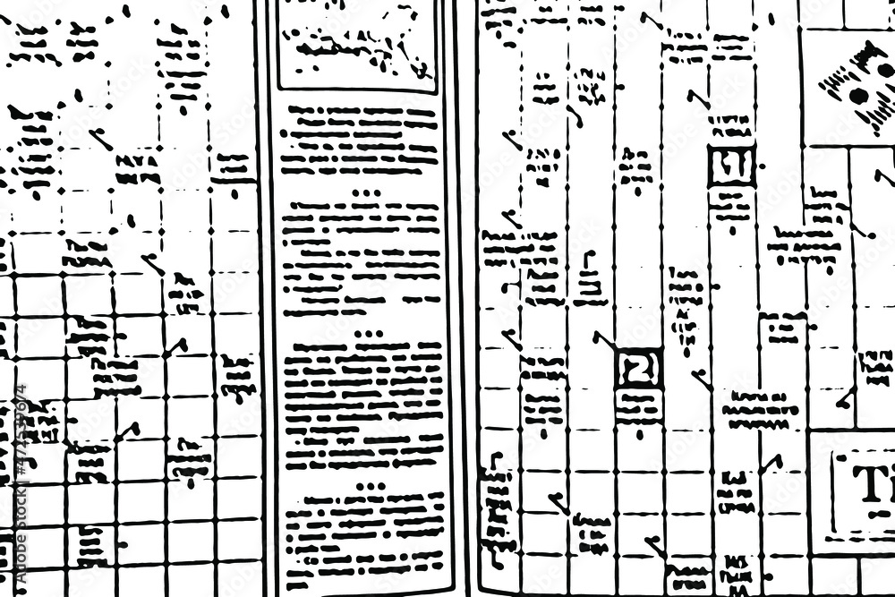 Poster grunge texture of a printed page of a newspaper, magazine, columns of printed text, graphs with unre