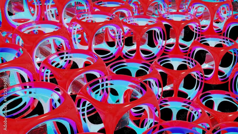 Aufkleber multicolored rows of moving cubic figures on a black background. abstract looping animation. 3d rend