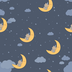 Obraz na płótnie Canvas Seamless pattern with teddy bear sleep on the moon cartoon vector illustration