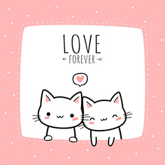 Kitty cat lover couple cartoon vector illustration