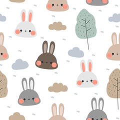 Seamless pattern with rabbit bunny head cartoon vector illustration