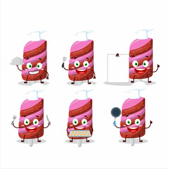 Cartoon character of gummy candy strawberry with various chef emoticons