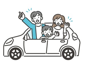 家族でドライブを楽しむベクターイラスト素材／車／旅行／ライフスタイル