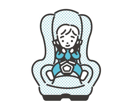 recommend clip art: 笑顔でチャイルドシートに座る赤ちゃんのベクターイラスト素材／車／旅行／赤ちゃん／子育て