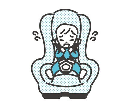 recommend clip art: チャイルドシートを嫌がる、泣く赤ちゃんのベクターイラスト素材／車／旅行／赤ちゃん／子育て