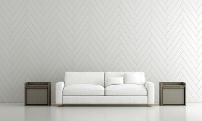 Modern living room design, bright wall mockup, 3d render