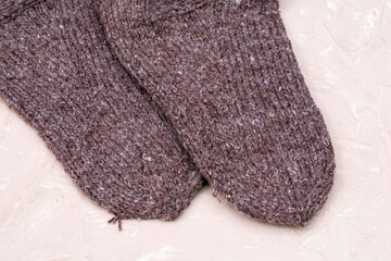 warm winter knitted wool socks handmade close-up