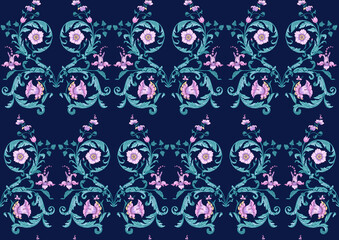 Seamless pattern, background. Colored vector illustration. In baroque, rococo, victorian, renaissance style. In decorative style. Ethnic patterned ornate hand drawn.