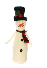 close up on snowman doll isolated on white background