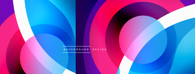 Abstract background with color geometric shapes. Beautiful minimal backdrop with round shapes circles and lines. Geometrical design. Vector illustration