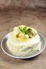 Durian Mille Crepes or thousand layer cake durian.