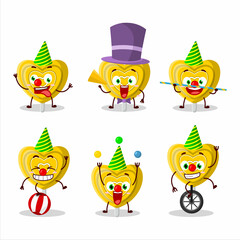 Cartoon character of yellow love candy with various circus shows